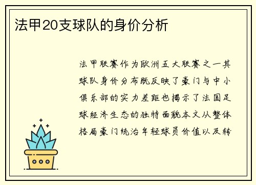 法甲20支球队的身价分析